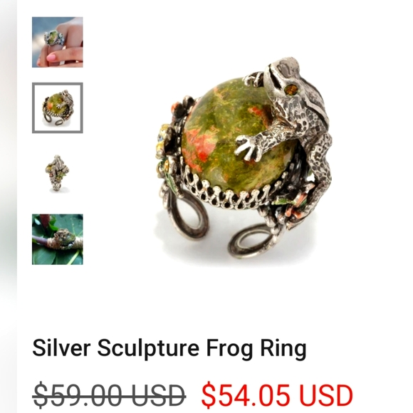 'Sweet Romance USA' .925 Silver Sculpture Frog Ring 💍 Adjustable NEW - Picture 2 of 10